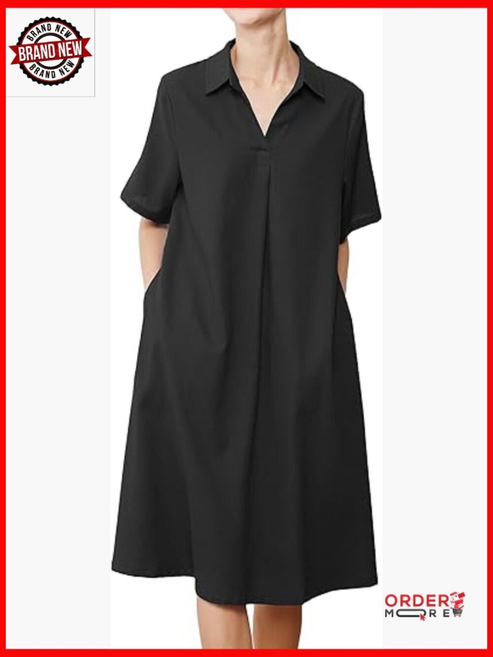 Plus Size Linen Midi Dress V Neck Short Sleeve Swing